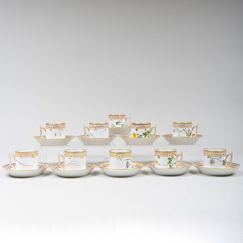 Set of Ten Royal Copenhagen Porcelain 'Flora Danica' Coffee Cans and Saucers