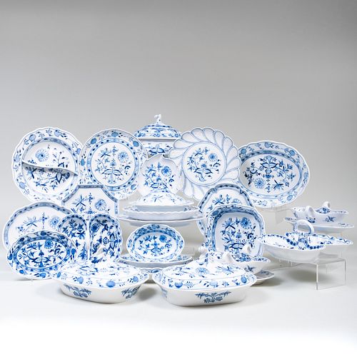 Group of Assembled Meissen Porcelain Serving Wares in the 'Blue Onion' Pattern