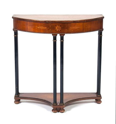 A Demilune Console Table Height 32 1/4 x width 32 x depth 13 inches.