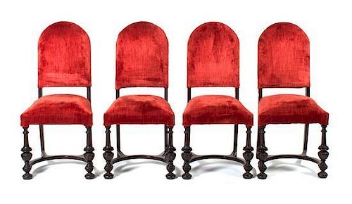 A Set of Four Upholstered Side Chairs Height 40 inches.
