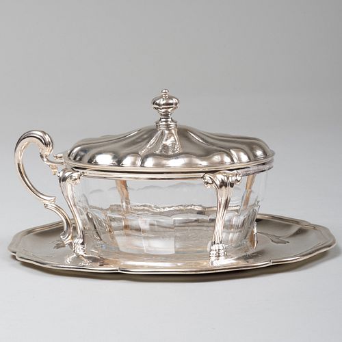 Buccellati Silver-Mounted Cut Glass Condiment Dish on Fixed Stand
