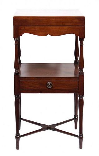 An English Mahogany Square Basin Stand Height 31 1/4 x width 16 x depth 16 inches.