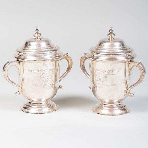Pair of Ensko Silver Horse Racing Cup and Cover Trophies