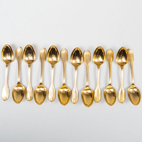 Set of Twelve Christofle Gold Plated Silver Plate Demitasse Spoons
