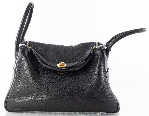 Hermes Black Clemence Leather Lindy 30cm Handbag