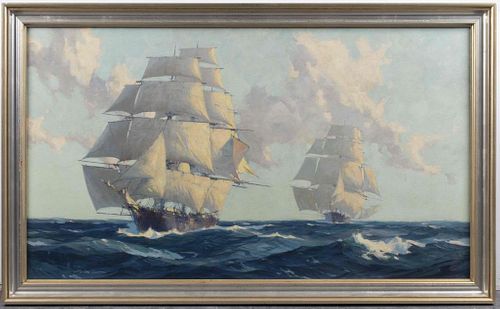 Gordon Grant "Clipper Ships" Oil on Board