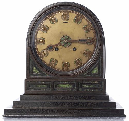 LC Tiffany Furnaces Bronze And Enamel Mantel Clock