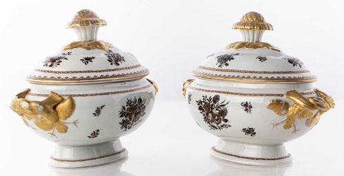 Mottahedeh Porcelain Covered Tureens, Pair