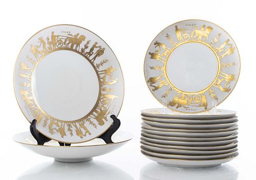Arrigo Finzi Gilt Porcelain Greco-Roman Dishes, 14