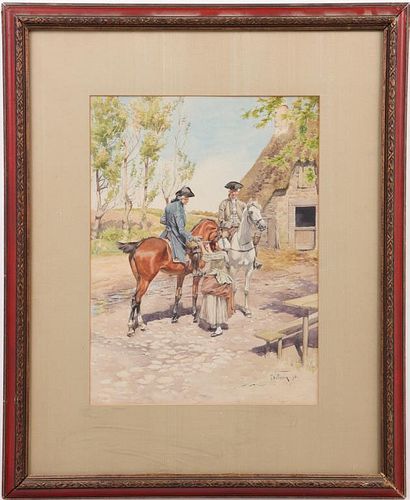 Ernest Vulliemin Equestrian Watercolor on Paper
