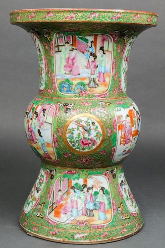 Chinese Export Rose Medallion Porcelain Gu Vase