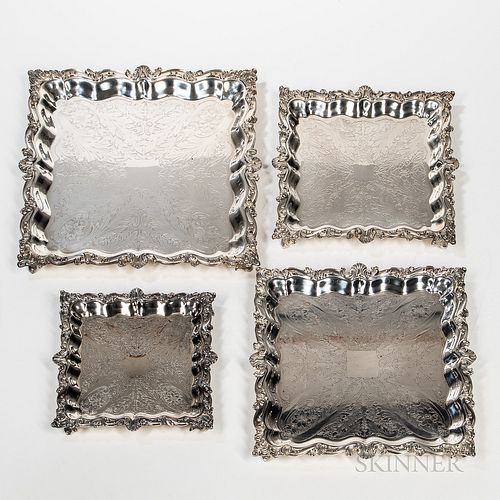 Four Silver-plated Graduated Square Trays
