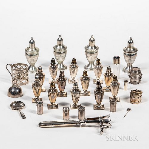 Group of Sterling Silver Tableware and Salt Shakers