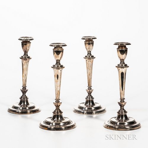Four English Silver-plated Candlesticks