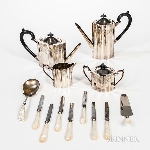 Lunt Four-piece Silver-plated Coffee Service and Mother-of-pearl-handled Serving Pieces