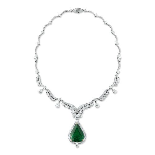 33.65ct Emerald And 21.61ct Diamond Necklace