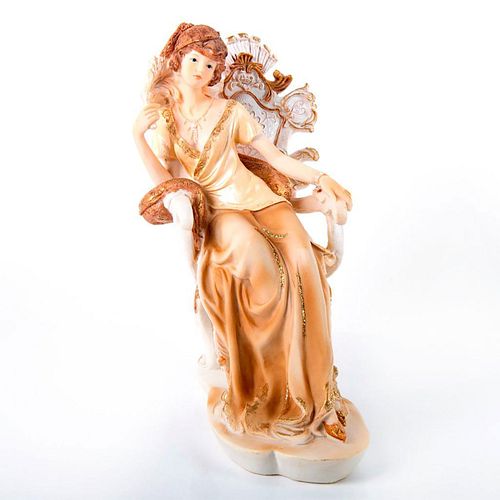 Vintage Resin Figurine, Seated Lady With Feather