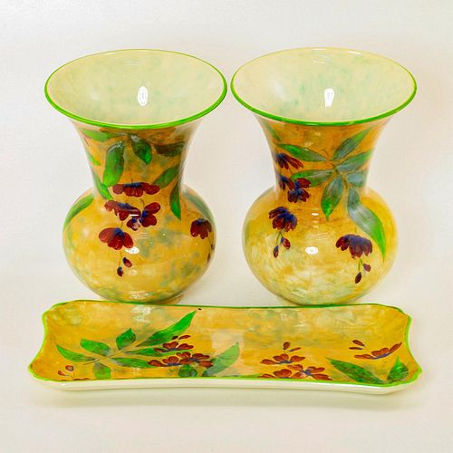 Royal Doulton Pair of Wisteria Seriesware Vases with Tray