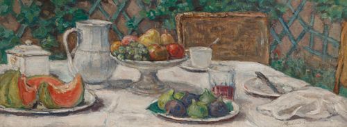 Albert Andre
(French, 1869-1954)
La Table de dejeuner devant la treille, 1930-1940