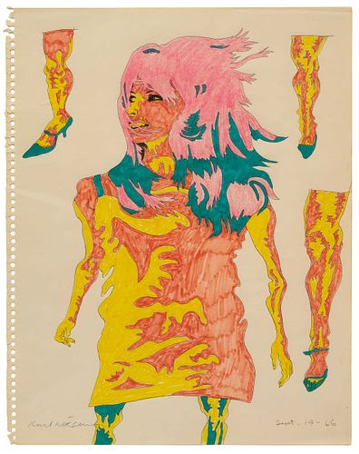 Karl Wirsum
(American, b. 1939)
Untitled (Walking Woman with Leg Options), 1966