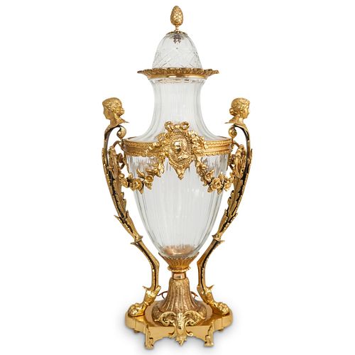 French Baccarat Gilt Bronze and Crystal Glass Urn