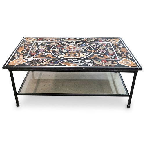 Pietra Dura Variegated Marble & Stone Inlaid Coffee Table