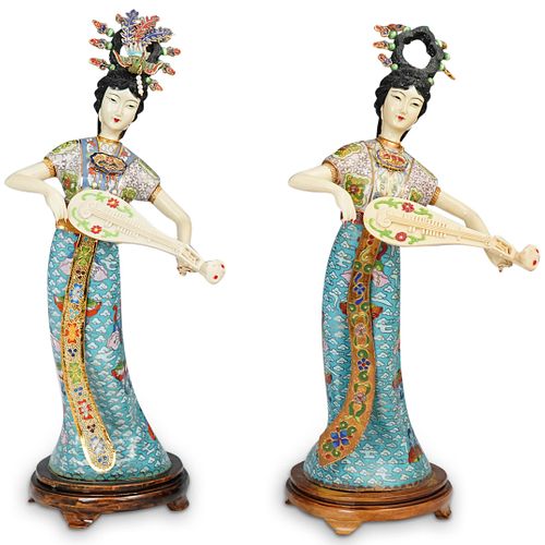 Pair of Chinese Cloisonne Figurines