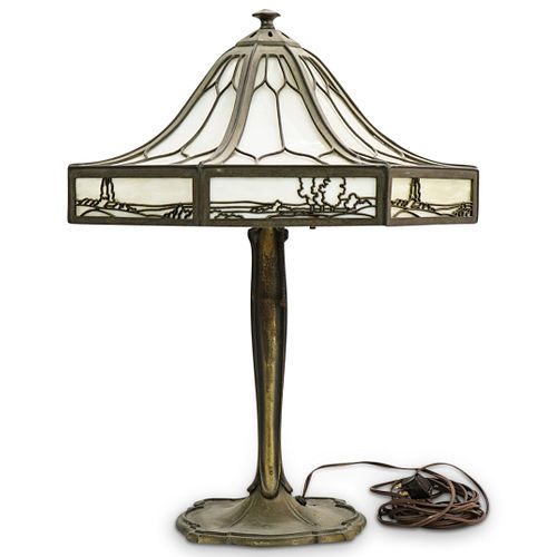 Antique Art Nouveau Bradley Hubbard Slag Glass Lamp