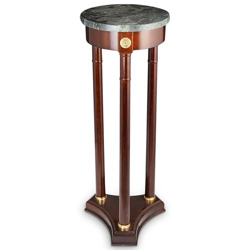 Mahogany Neoclassical Marble Top Pedestal End Table