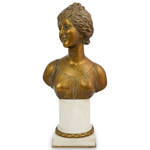 French Antique Female Bust Bronze Sculpture