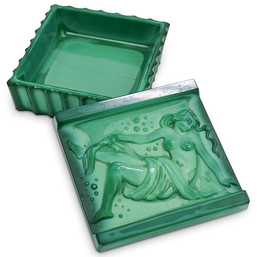 Bohemian Czech Art Deco Malachite Jade Glass Box