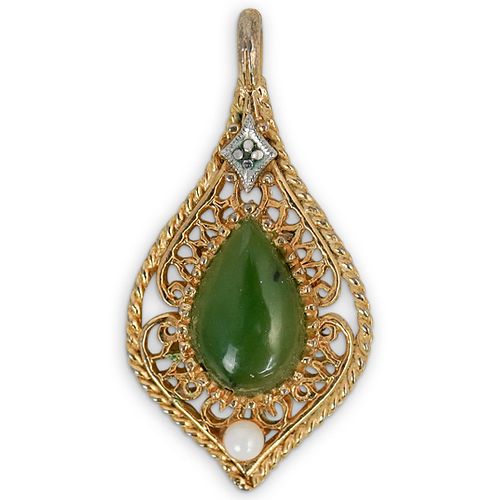 Vintage Green Jade Filigree Pendant