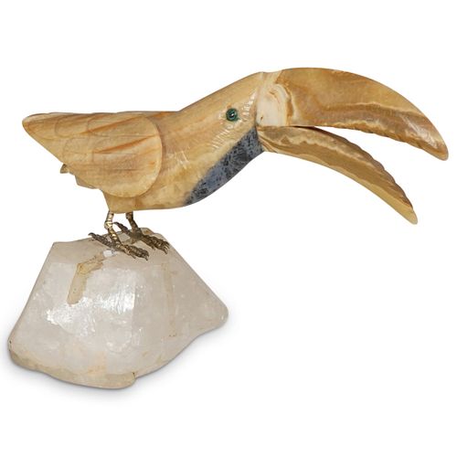 Carved Stone Toucan Parrot Geode Sculpture