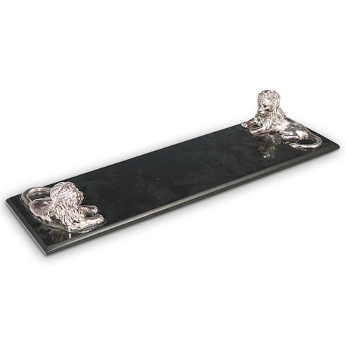 Lion Silver Plated and Black Slate Plate