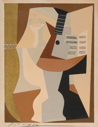 After Pablo Picasso(Spanish, 1881-1973)Gueridon avec Guitare et Partition (from Dix Pochoirs), ca. 1920