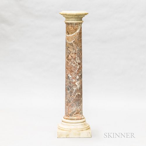 Italian Pink Variegated and Carrara Marble Pedestal