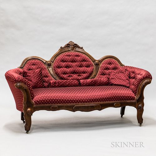 Victorian Rococo Revival Upholstered Walnut Sofa