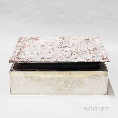 Modern Cube Variegated Marble and Chrome Square Table