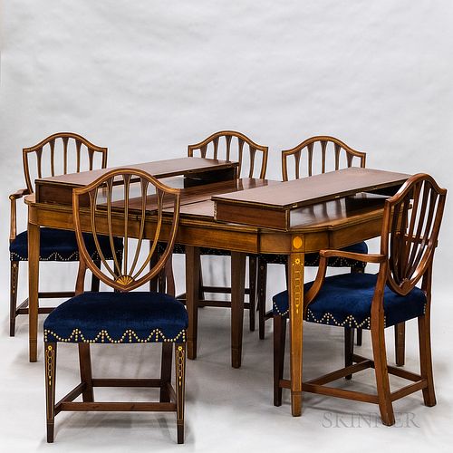 Federal-style Inlaid Mahogany Dining Table and Eight Chairs