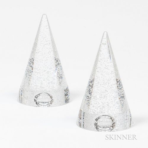 Two Steuben Conical Clear Crystal Paperweights