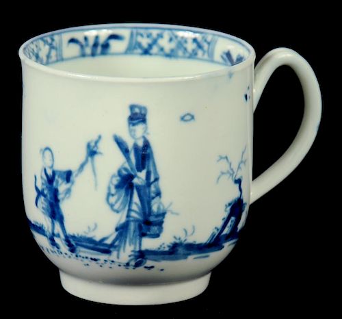 A WORCESTER COFFEE CUP, C1755-60  painted in underglaze blue with the Walk in the Garden pattern,