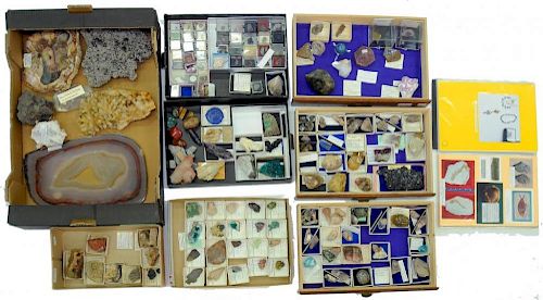 A COLLECTION OF MINERALS including several fine specimens, mostly well prepared, arranged in boxes