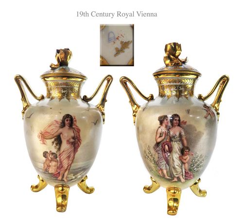 Superior 19th C. Pair of Royal Vienna Porcelain Vases