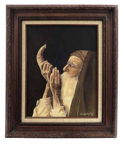 Rabbi Blowing the Shofar Oil on Canvas by Bigelow