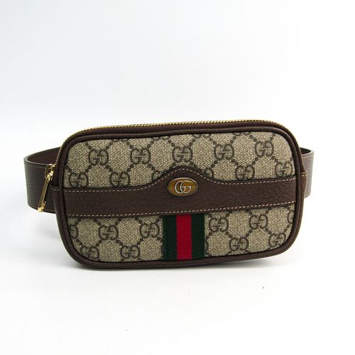 Gucci Ophidia Belted Iphone Case 519308 Women's GG Supreme,Leather/Webbing Fanny Pack Beige,Brown BF332637