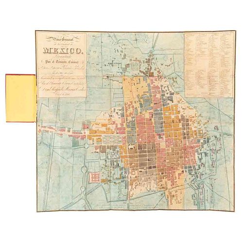 García Conde, Diego. Plano General de la Ciudad de México. Levantado en 1793. New York, 1830. Plano grabado coloreado, 48 x 53 cm.