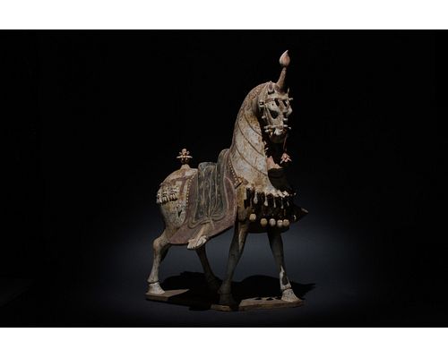 CHINESE NORTHER WEI DYNASTY TERRACOTTA HORSE WITH PENDANTS - TL TESTED