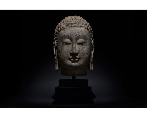 CHINESE TANG DYSNATY STONE HEAD OF BUDDHA - LARGE SIZE