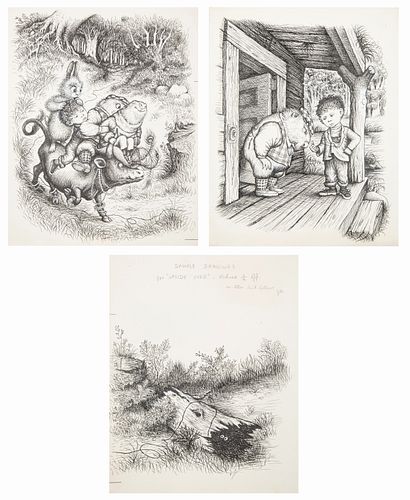 A SET OF THREE DRAWINGS FOR 'UPSIDE OVER' BY GARTH WILLIAMS (AMERICAN 1912-1996), 1960S