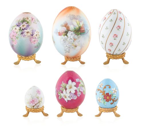 A SET OF SIX RUSSIAN "FLOWER" PORCELAIN EASTER EGGS, IMPERIAL PORCELAIN FACTORY, ST. PETERSBURG, LATE 19TH-EARLY 20TH CENTURY CENTURY